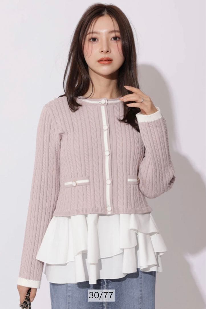 新品、タグ付き❣️アプ　配色ケーブルティアードアンサンブル