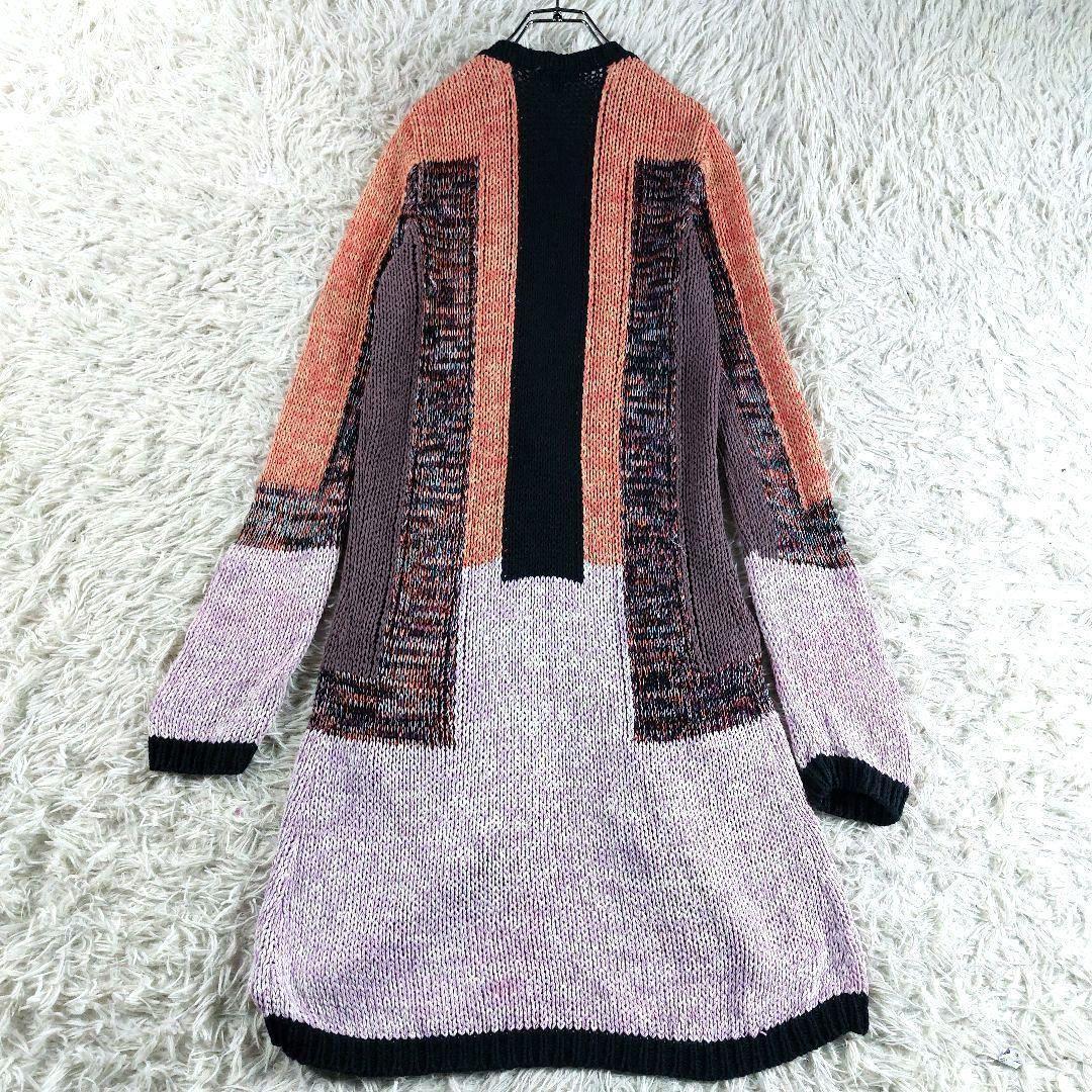 美品 エトロ 40 大きめ マルチカラー イタリア ロング丈 ニットカーディガン