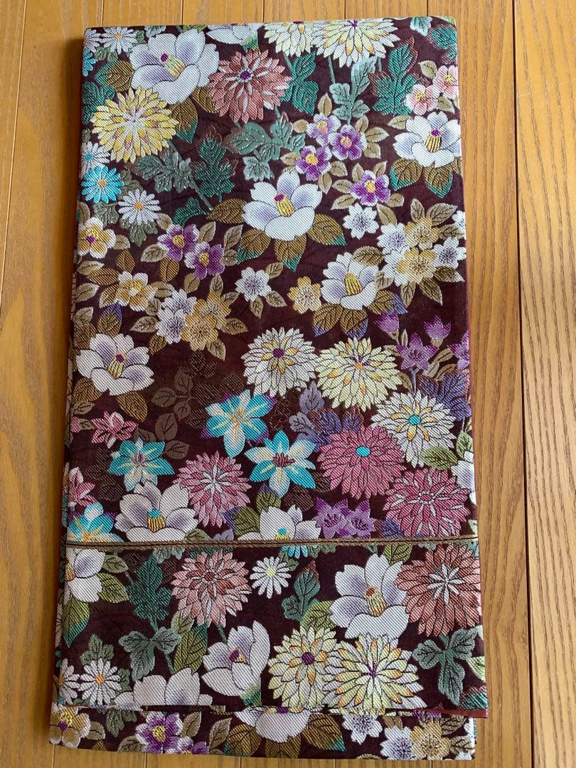 美品・正絹振袖　袋帯　長襦袢　セット 　　　　赤と紫 グラデーション 花柄