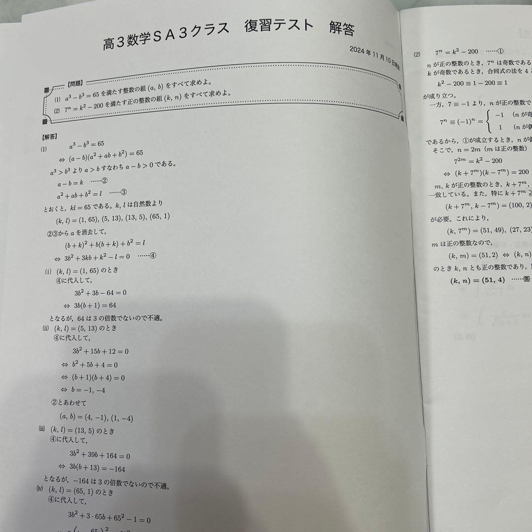 鉄緑会高3数学SA3クラス(上位クラス)共通教材冊子2024年度