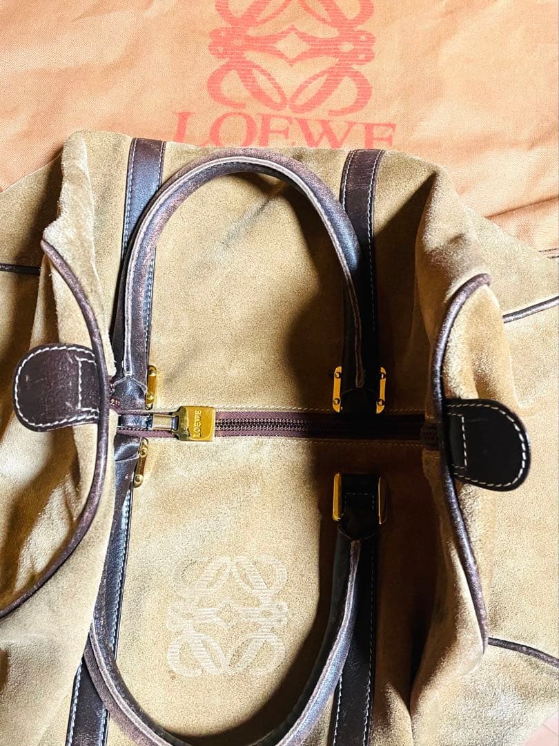 希少 LOEWE ヴィンテージ ロエベ ボストンバッグ 大容量 スエード レザー