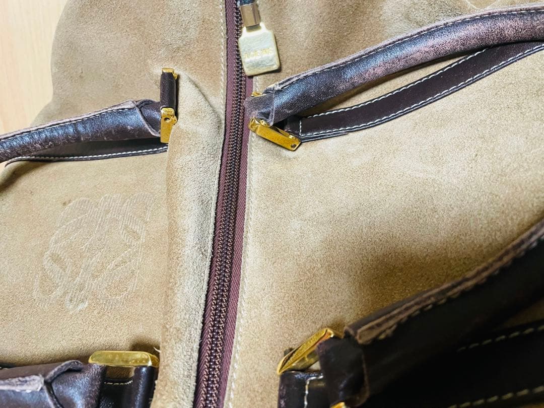 希少 LOEWE ヴィンテージ ロエベ ボストンバッグ 大容量 スエード レザー
