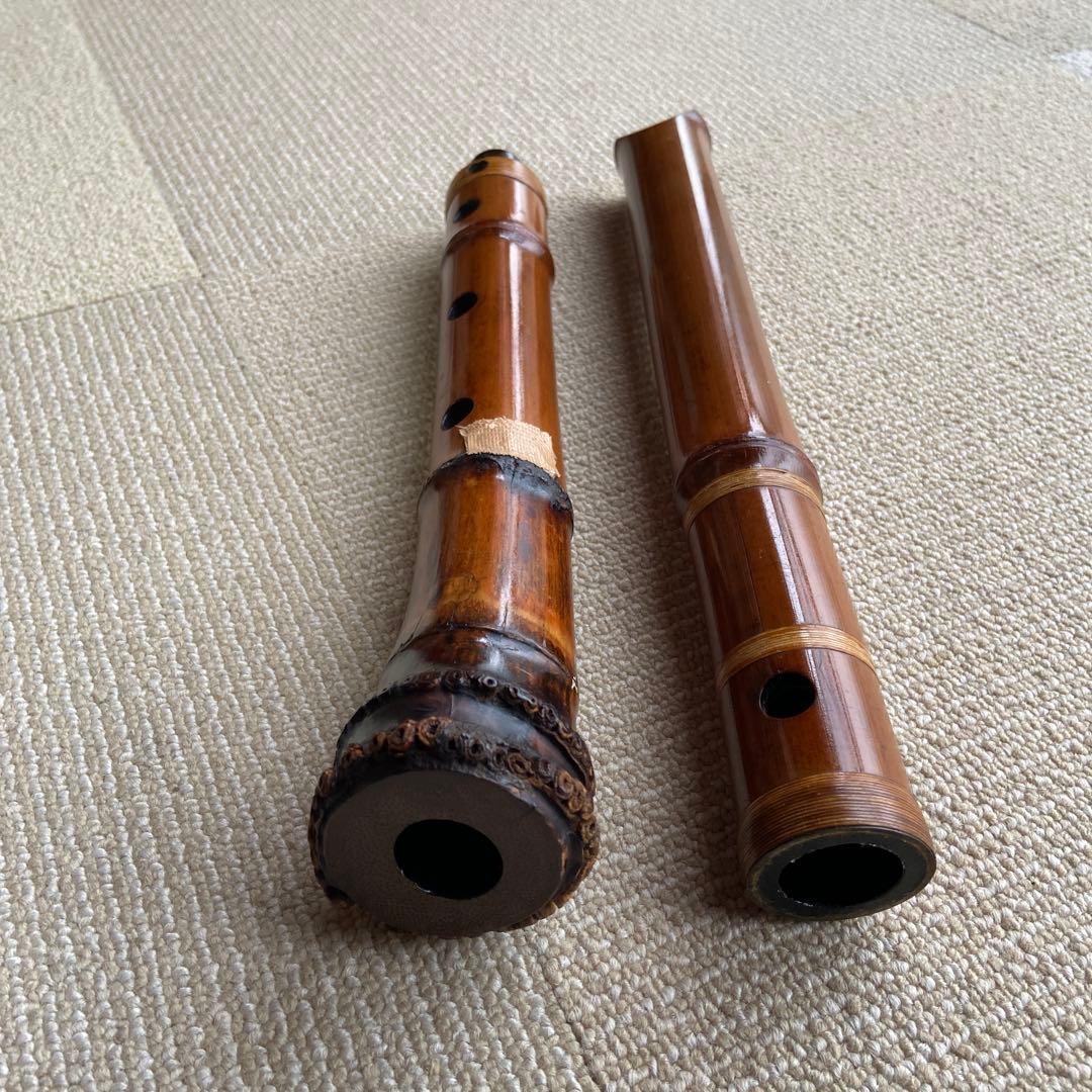 178 尺八　一尺九寸管　唄口金　央山銘ニ印