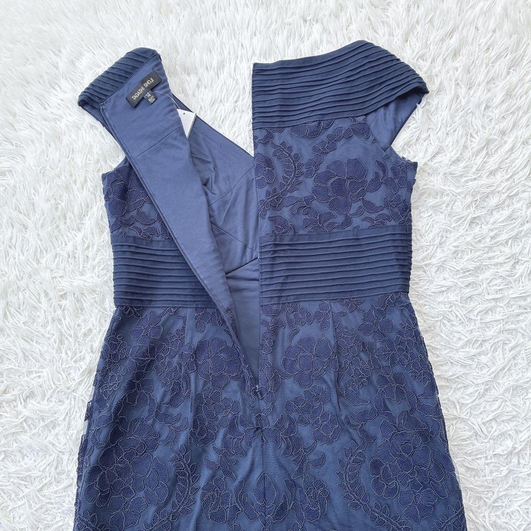 新品✨️タダシショージ 花柄レース ワンピース Vネック フレンチスリーブ 紺色