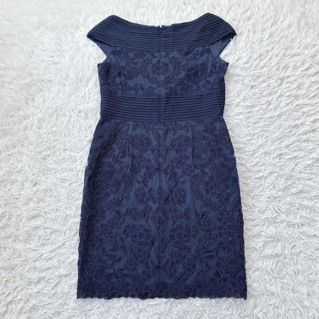新品✨️タダシショージ 花柄レース ワンピース Vネック フレンチスリーブ 紺色