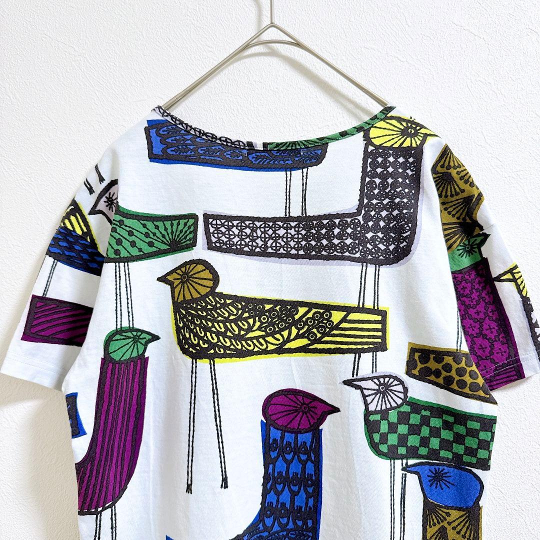 ミナペルホネン♡mingling 半袖Tシャツ 鳥 個性的 総柄 コットン S