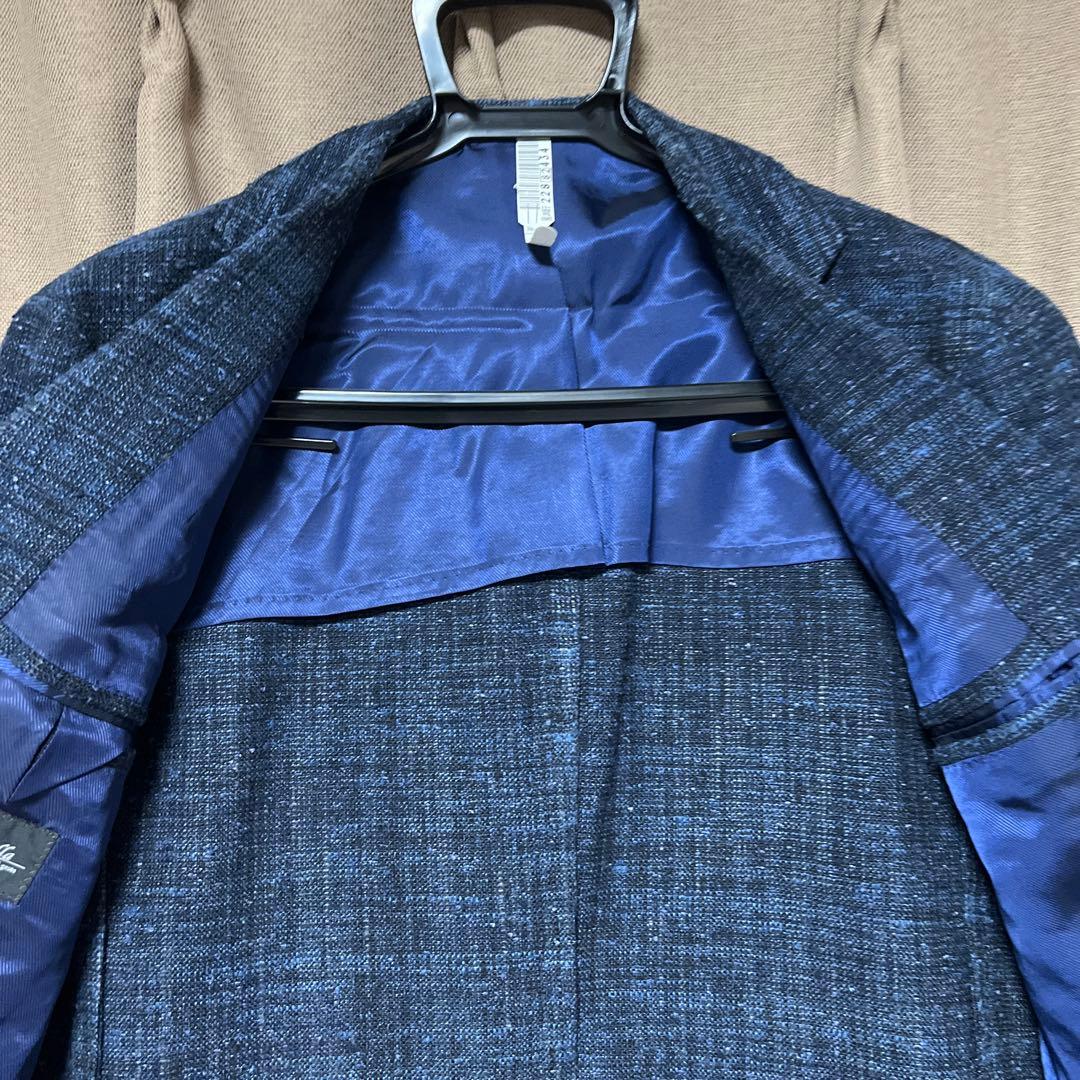 【美品】BEAMS麻混ネイビー テーラードジャケット