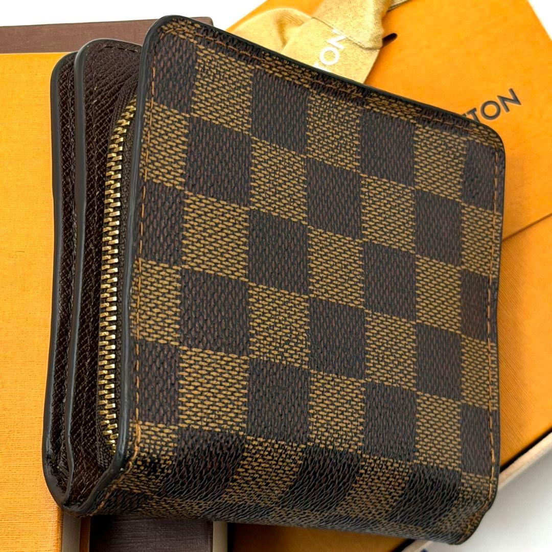 良品 ルイヴィトン ダミエ エベヌ コンパクトジップ 二つ折り 財布 ラウンド