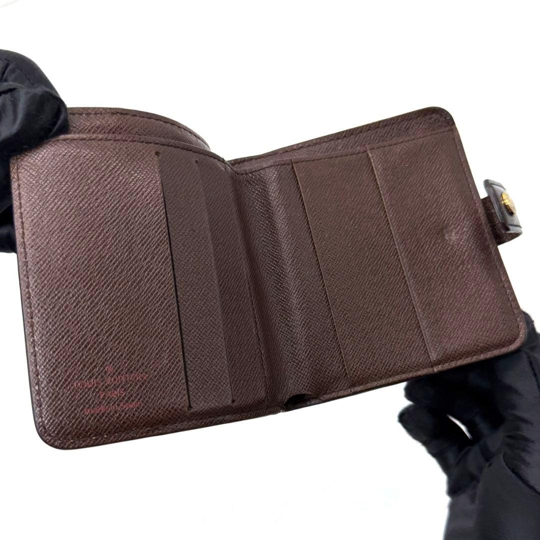 良品 ルイヴィトン ダミエ エベヌ コンパクトジップ 二つ折り 財布 ラウンド