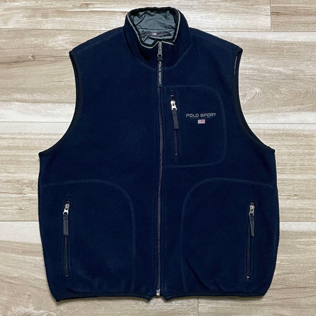 [M] 90s POLO SPORT リバーシブル ナイロン フリース ベスト