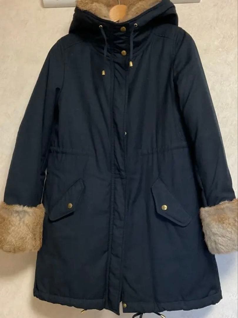 美品　SHIPS for women ラビットファーモッズコート ネイビー