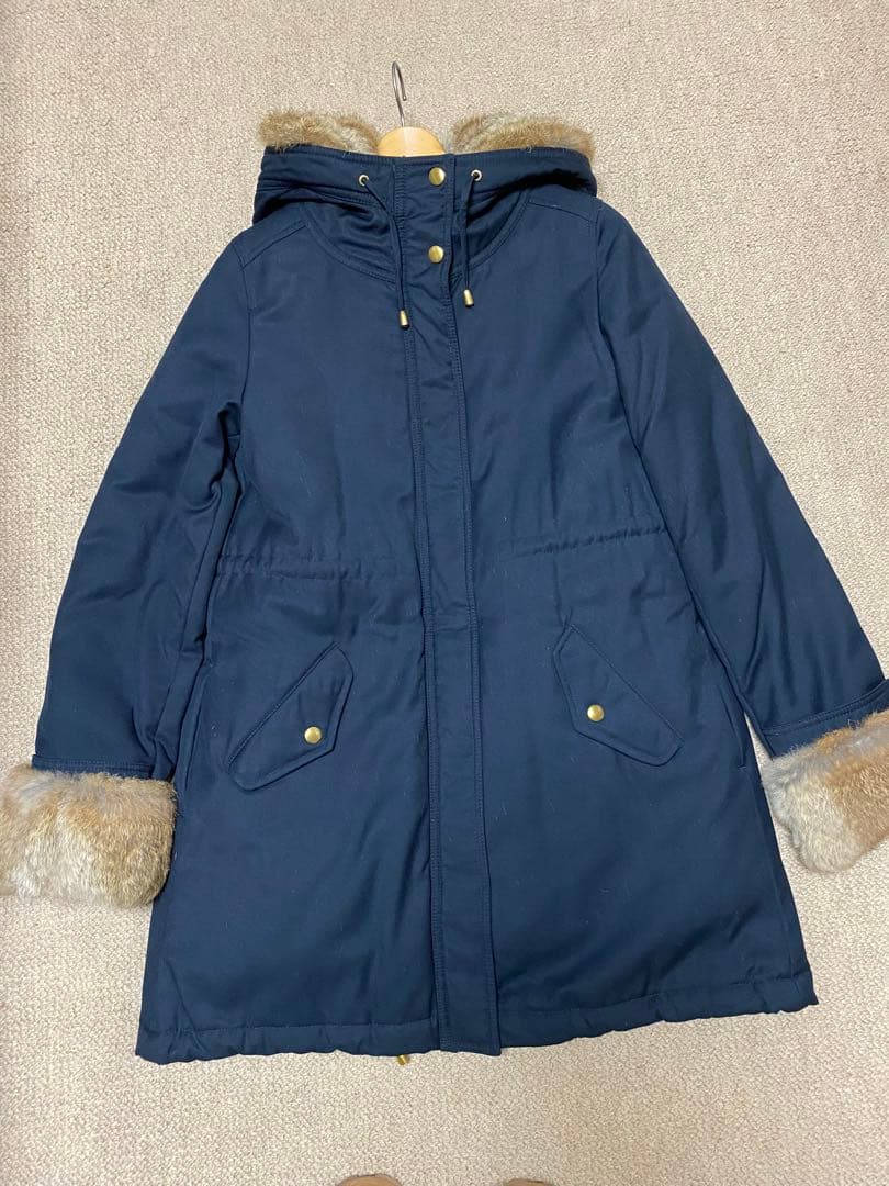美品　SHIPS for women ラビットファーモッズコート ネイビー
