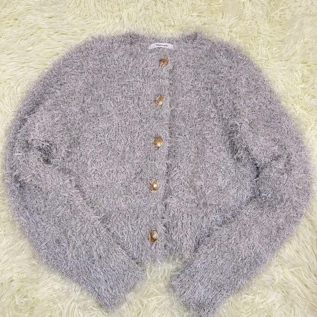 【美品】洗える♡mystrada フェザーカーディガン ブルーグレー 38