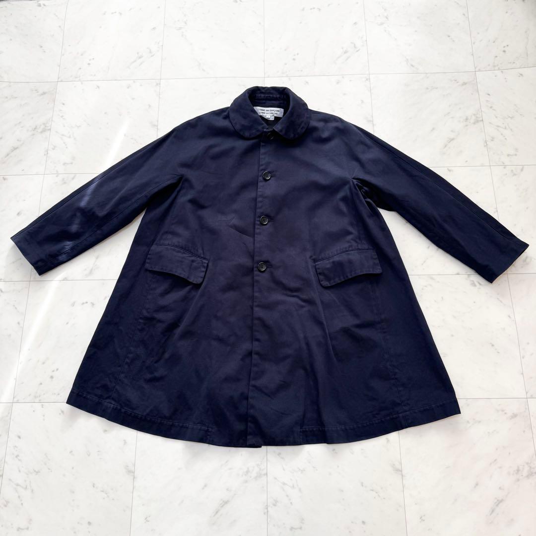 【COMME des GARCONS】コムコム 丸襟 Aラインコート ネイビー