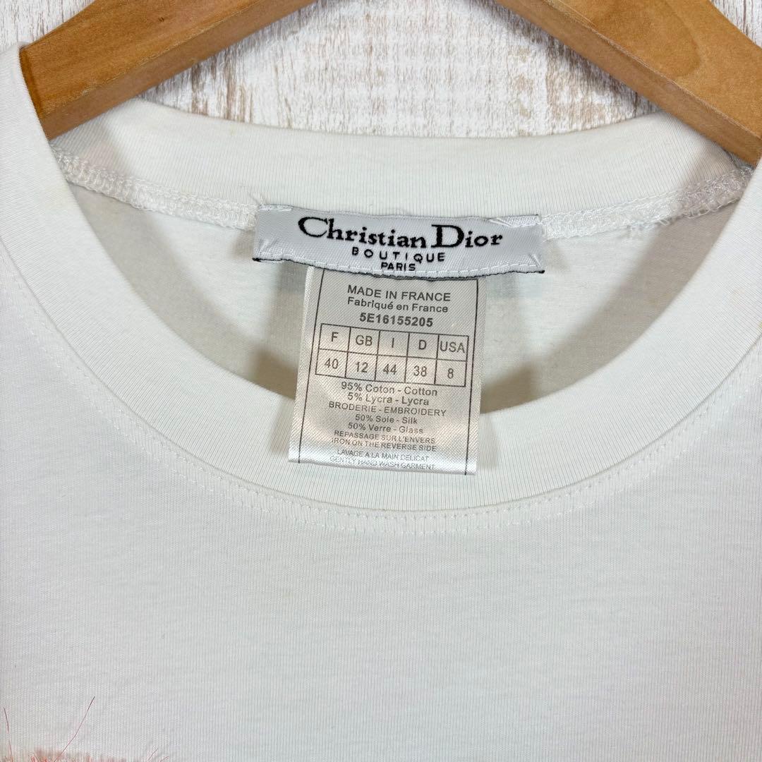 クリスチャンディオール ガリアーノ 花柄 ストーン ロゴプレート シルクTシャツ