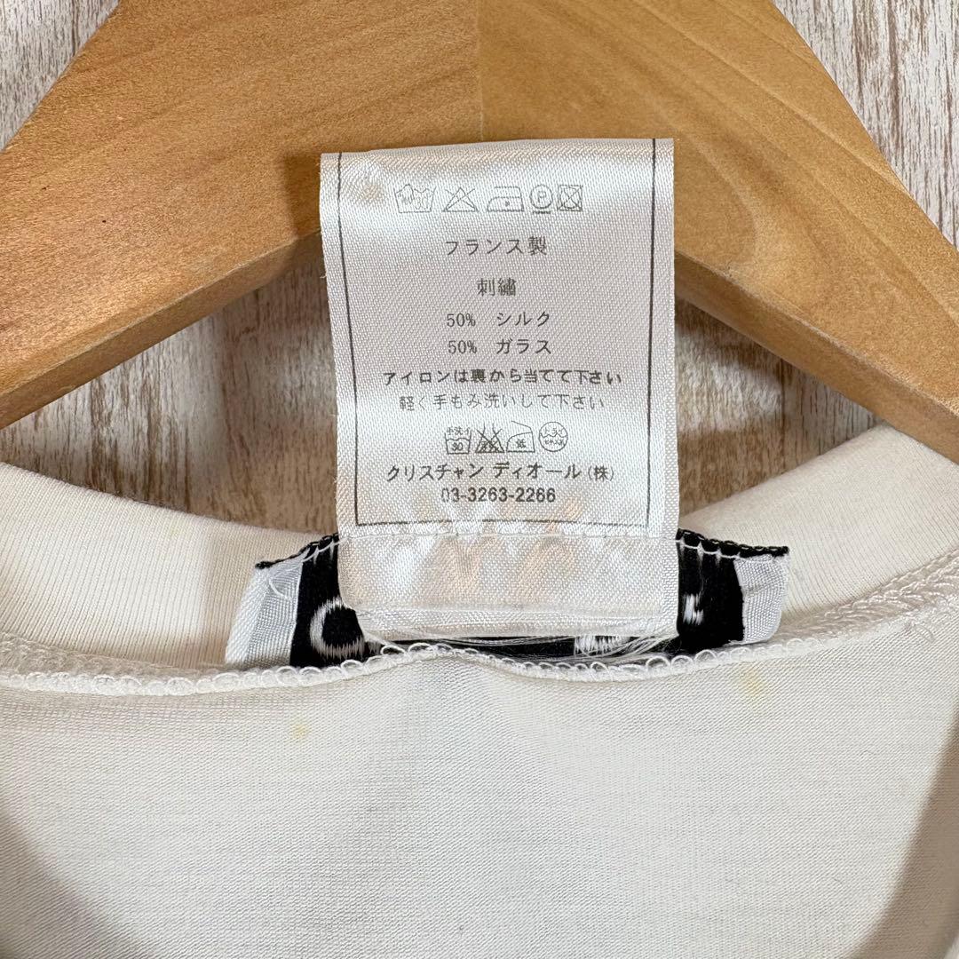 クリスチャンディオール ガリアーノ 花柄 ストーン ロゴプレート シルクTシャツ