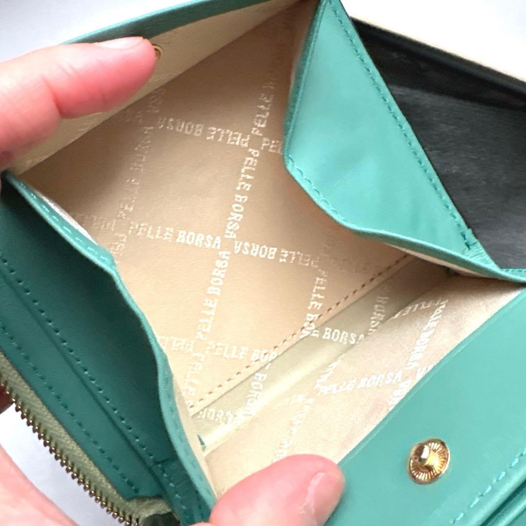 【新品】PELLE BORSA ペレボルサ フィーネ 二つ折り財布 グリーン 緑