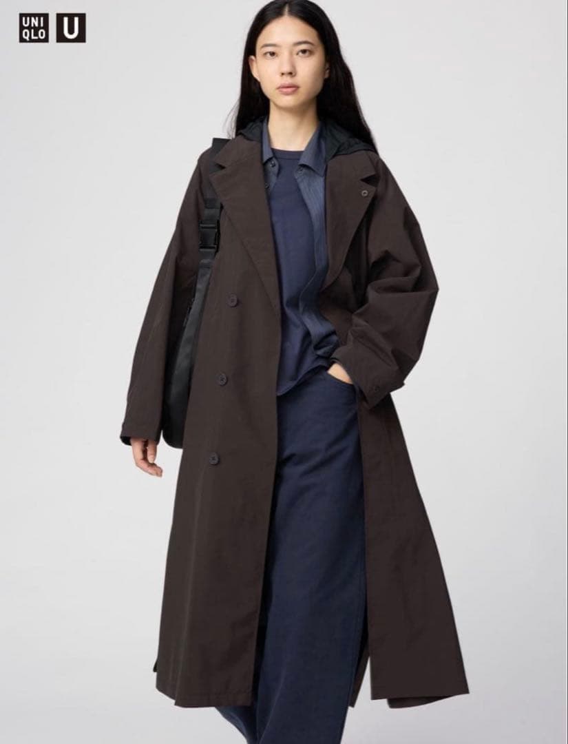 【新品】UNIQLO U ステンカラーロングコート 39ダークブラウン