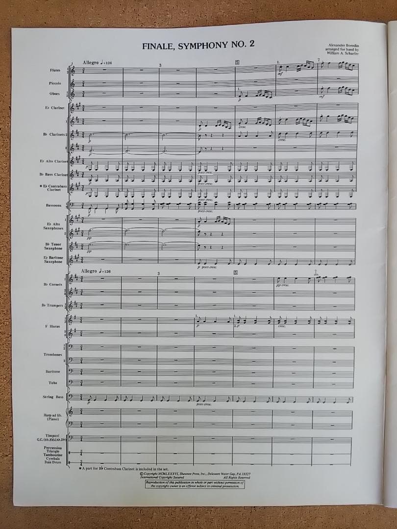 吹奏楽　楽譜　ボロディン　交響曲第２番　終楽章　Borodin　Shawnee