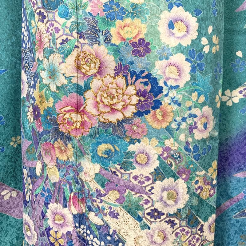 603z26〇京都きもの友禅 振袖 金通し 地紋 金駒刺繍 水色〇成人式 結婚式