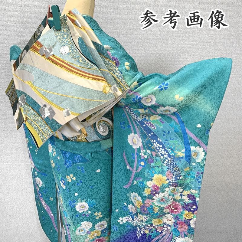 603z26〇京都きもの友禅 振袖 金通し 地紋 金駒刺繍 水色〇成人式 結婚式