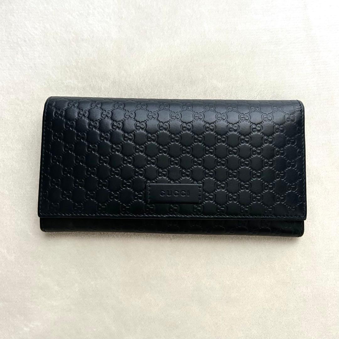 美品 GUCCI グッチ 長財布 二つ折り財布 シマ ブラック