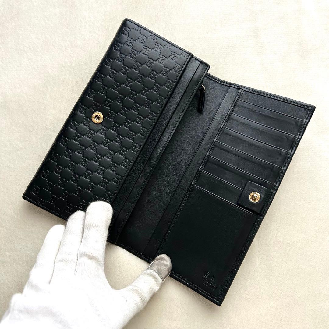 美品 GUCCI グッチ 長財布 二つ折り財布 シマ ブラック