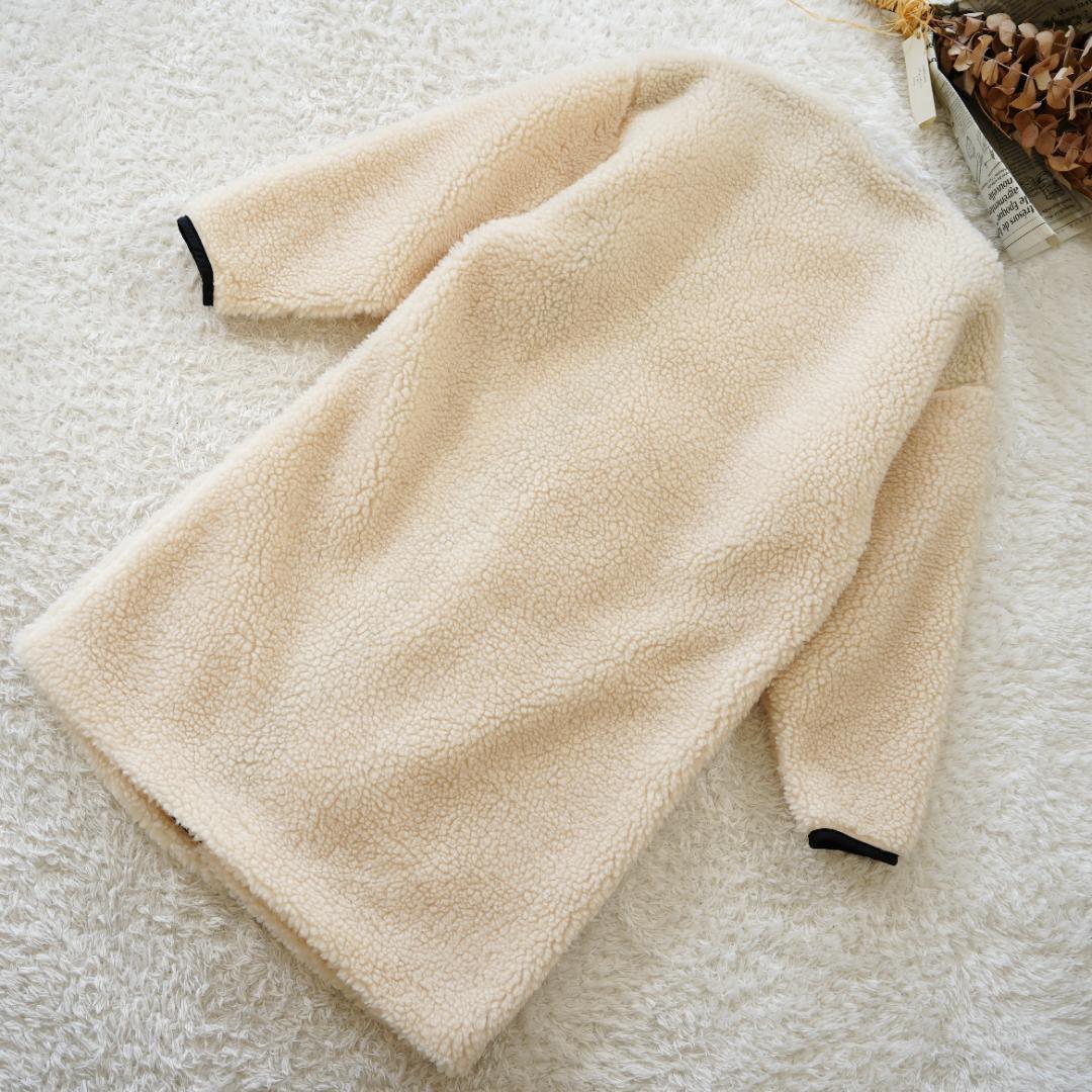 【極美品】HYKE　ハイク　ノーカラー ボアロングコート　オフホワイト　Sサイズ
