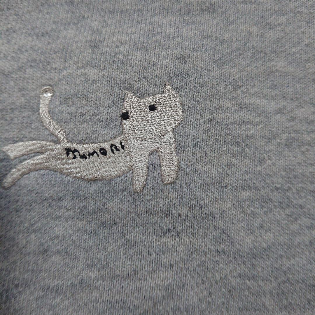 ツモリチサト長袖猫刺繍付きグレーMサイズ前開きトレーナートップス