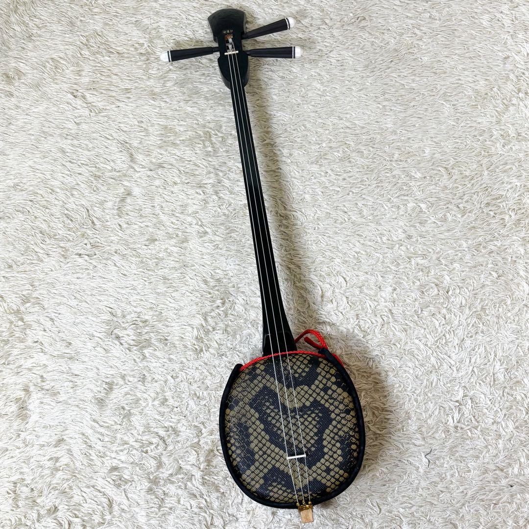 【極美品】沖縄 三線 人工革 蛇 ヘビ 工四合 ソフトケース付き 付属品多数