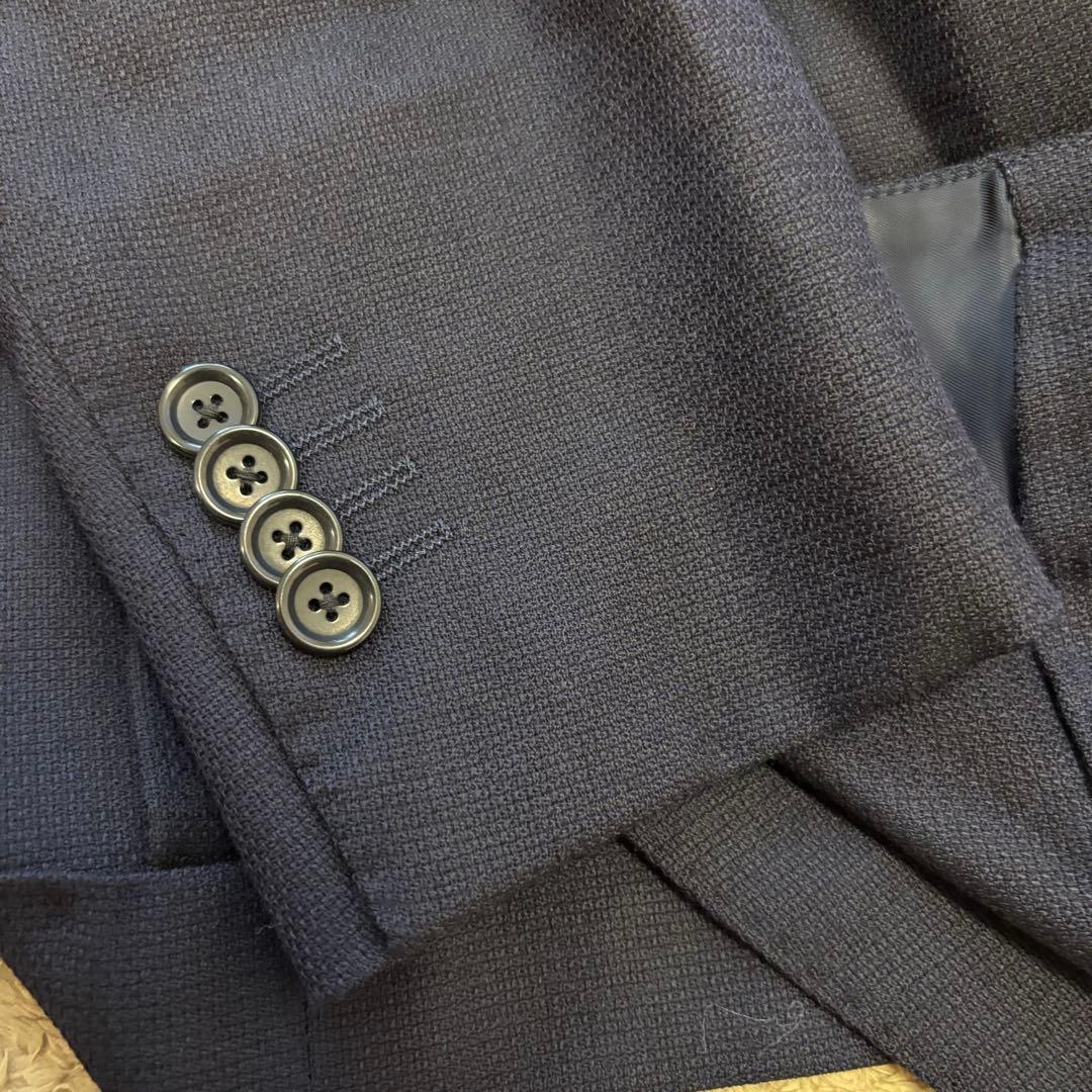 【美品】BEAMS F 段返し3つボタン ウール ポップサック 紺 44 8R