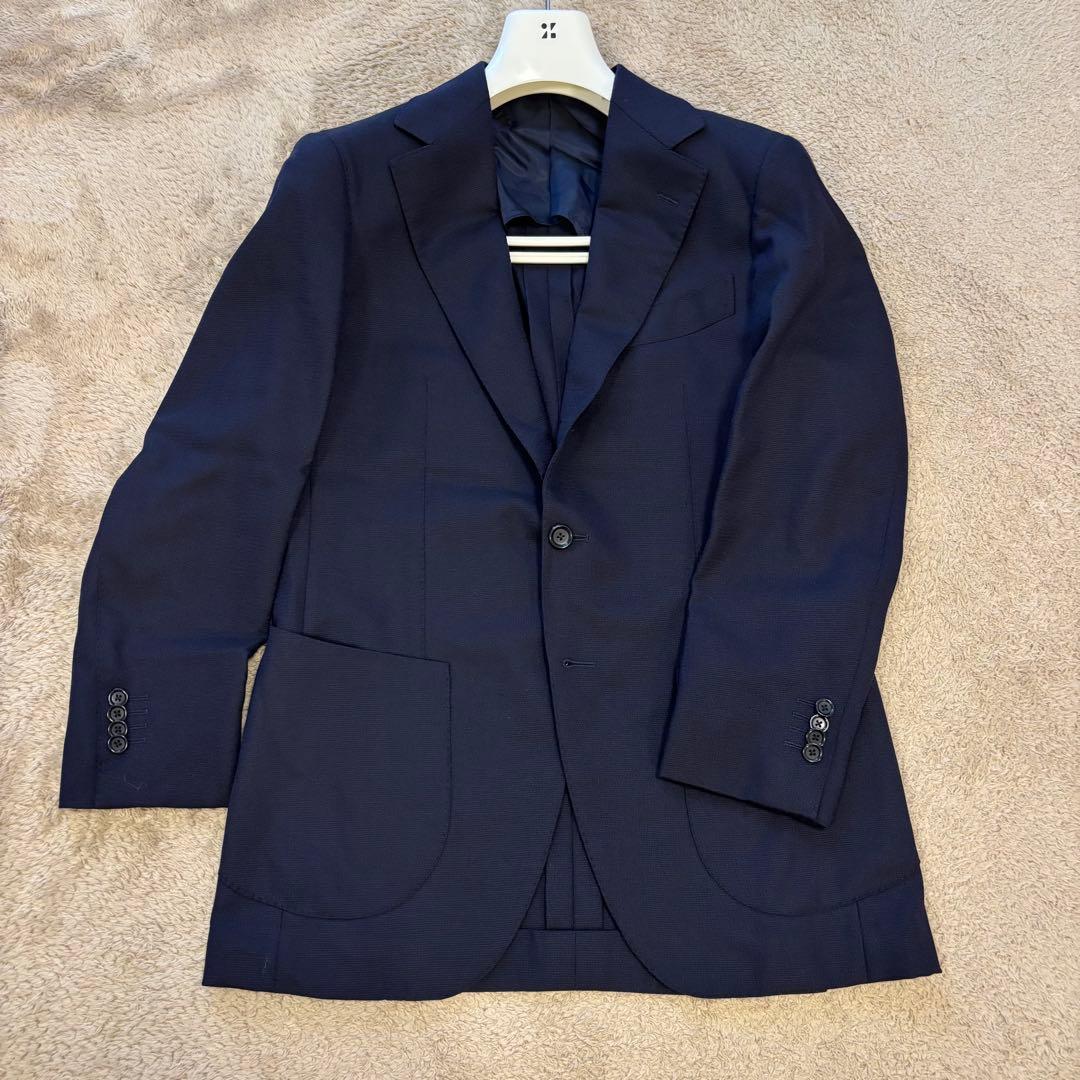 【美品】BEAMS F 段返し3つボタン ウール ポップサック 紺 44 8R