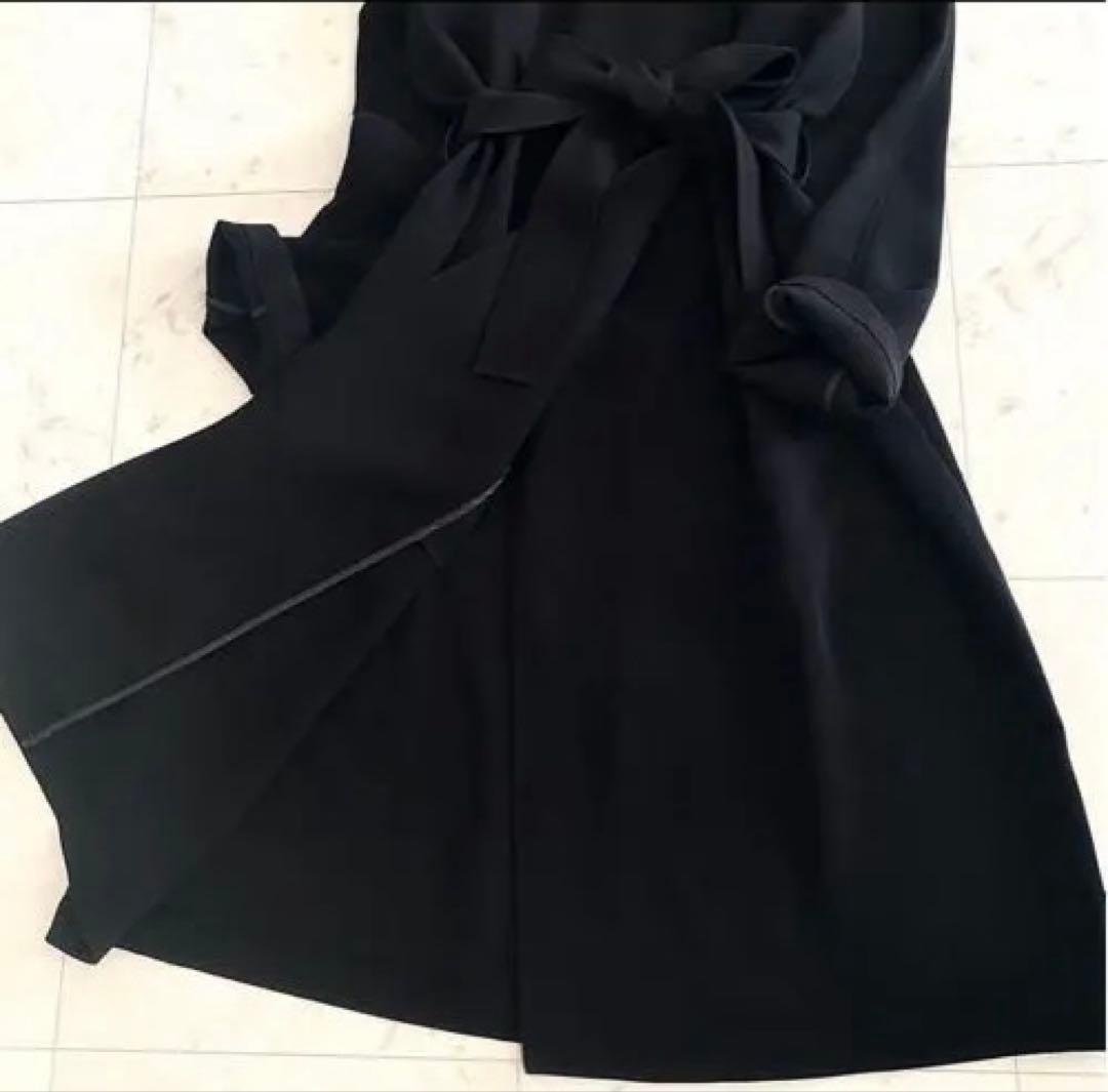 美品 Theoryセオリー シンセティッククレープ ロングコート 黒 とろみ素材