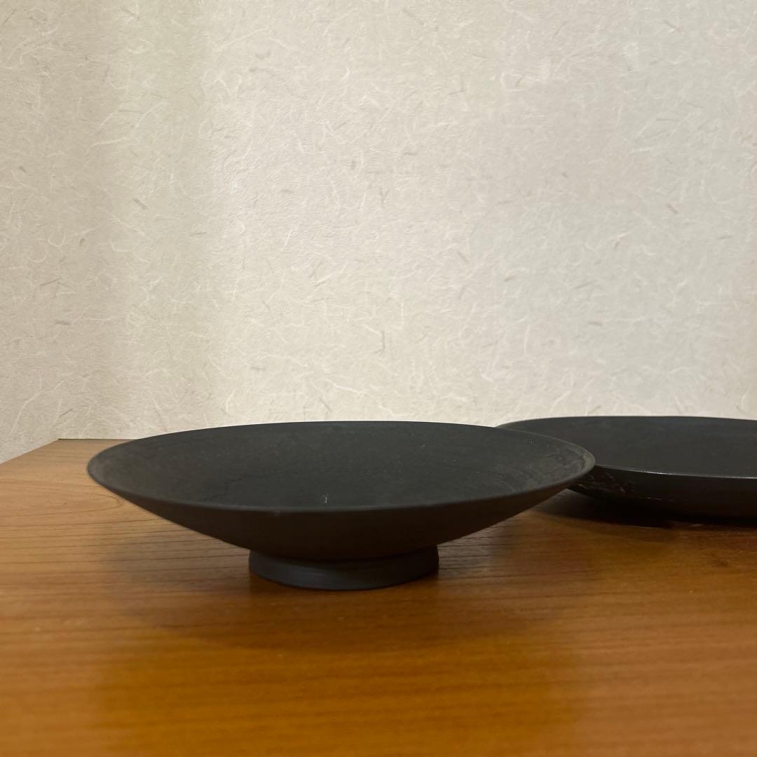 【美品】村上祐仁　黒浅鉢　黒丸皿　2点セット