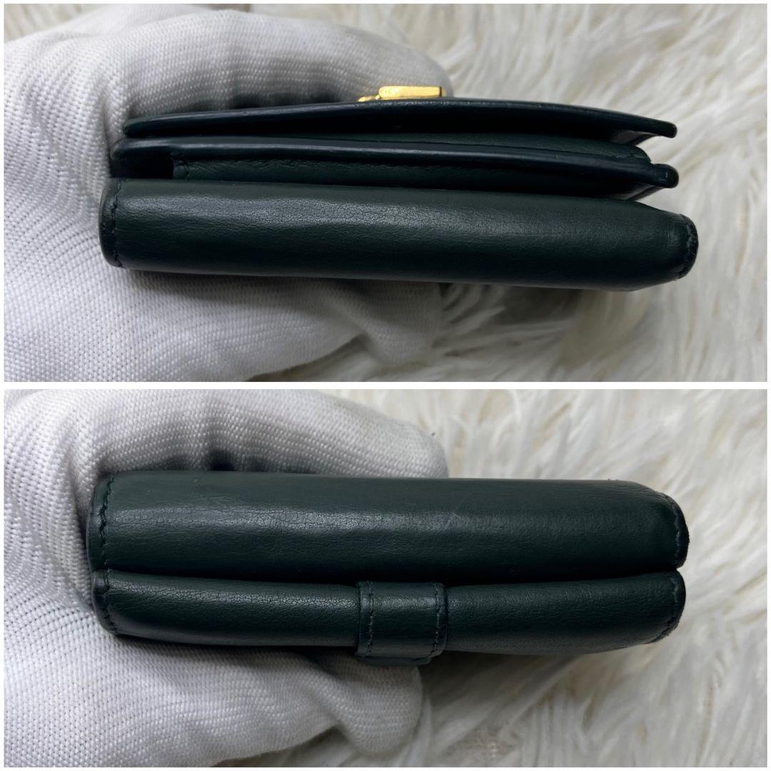 美品✨サンローランパリ 三つ折り財布 カサンドラロゴ YSL 本革 深緑 レア色