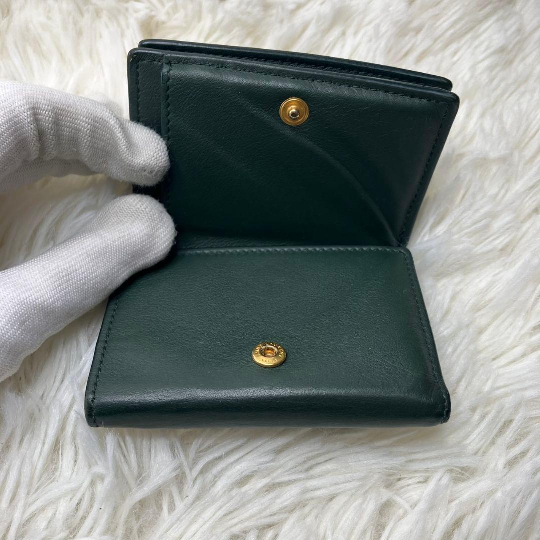 美品✨サンローランパリ 三つ折り財布 カサンドラロゴ YSL 本革 深緑 レア色