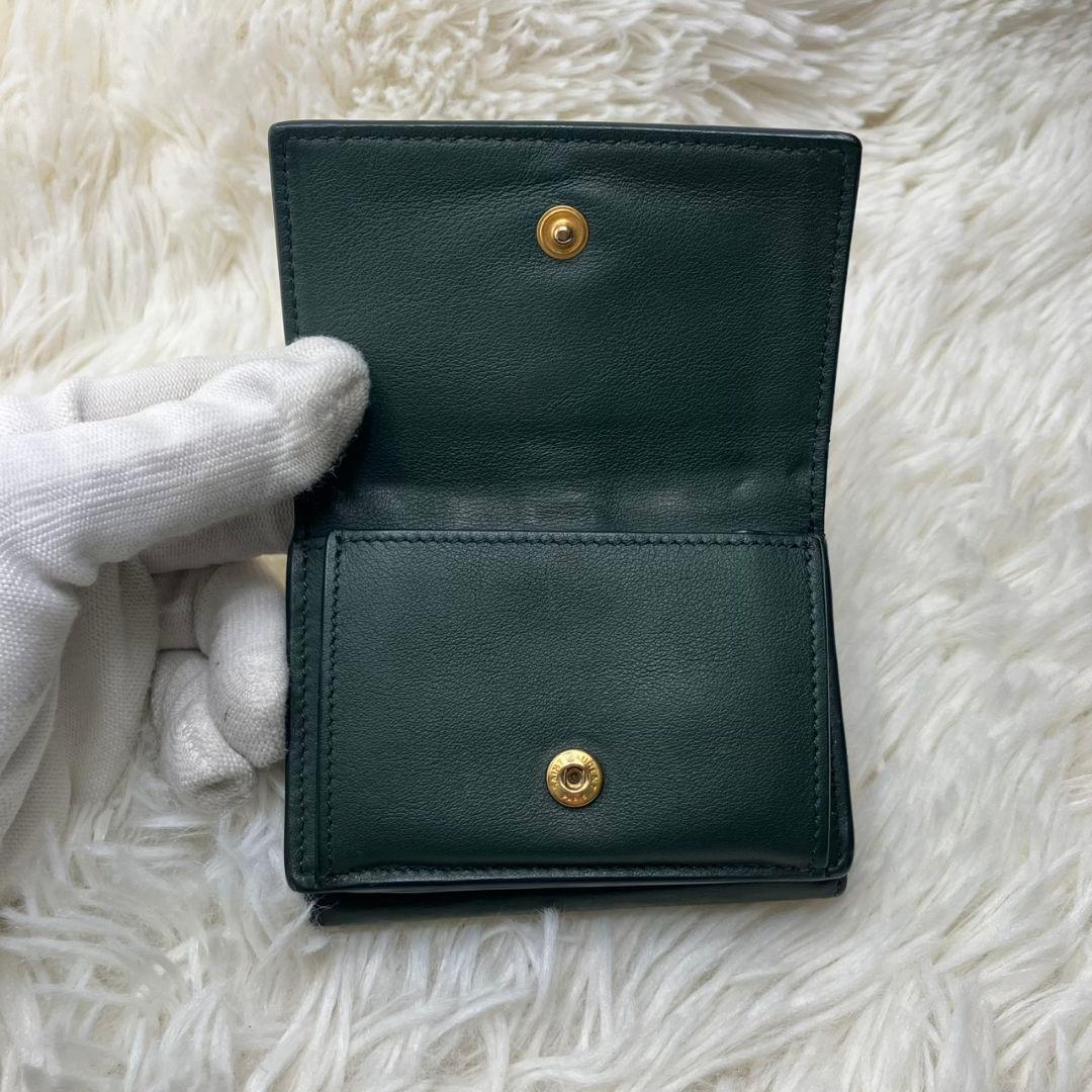美品✨サンローランパリ 三つ折り財布 カサンドラロゴ YSL 本革 深緑 レア色