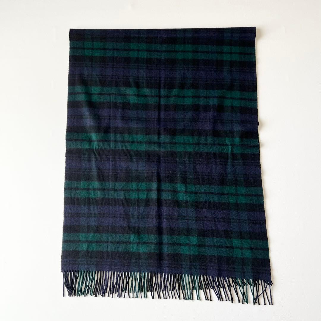 4873【美品】ジョンストンズ　大判ストール カシミヤ100％　緑　紺　黒