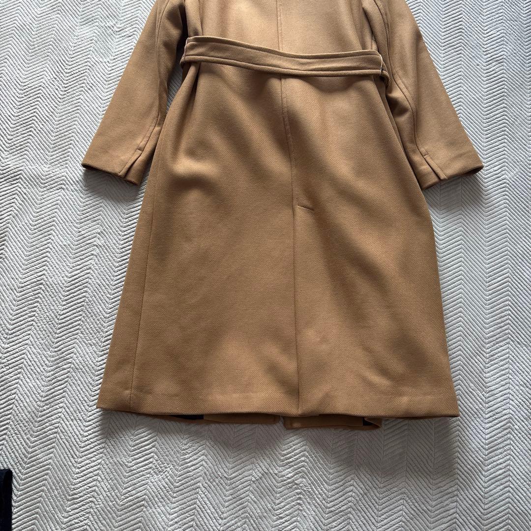 こっとザラ　ベルデットコートL ベージュ　ウール　Aライン　女優襟