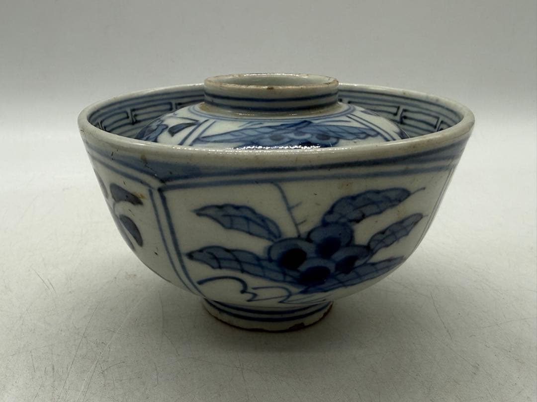 古染　花果紋蓋茶碗　送料込み260118
