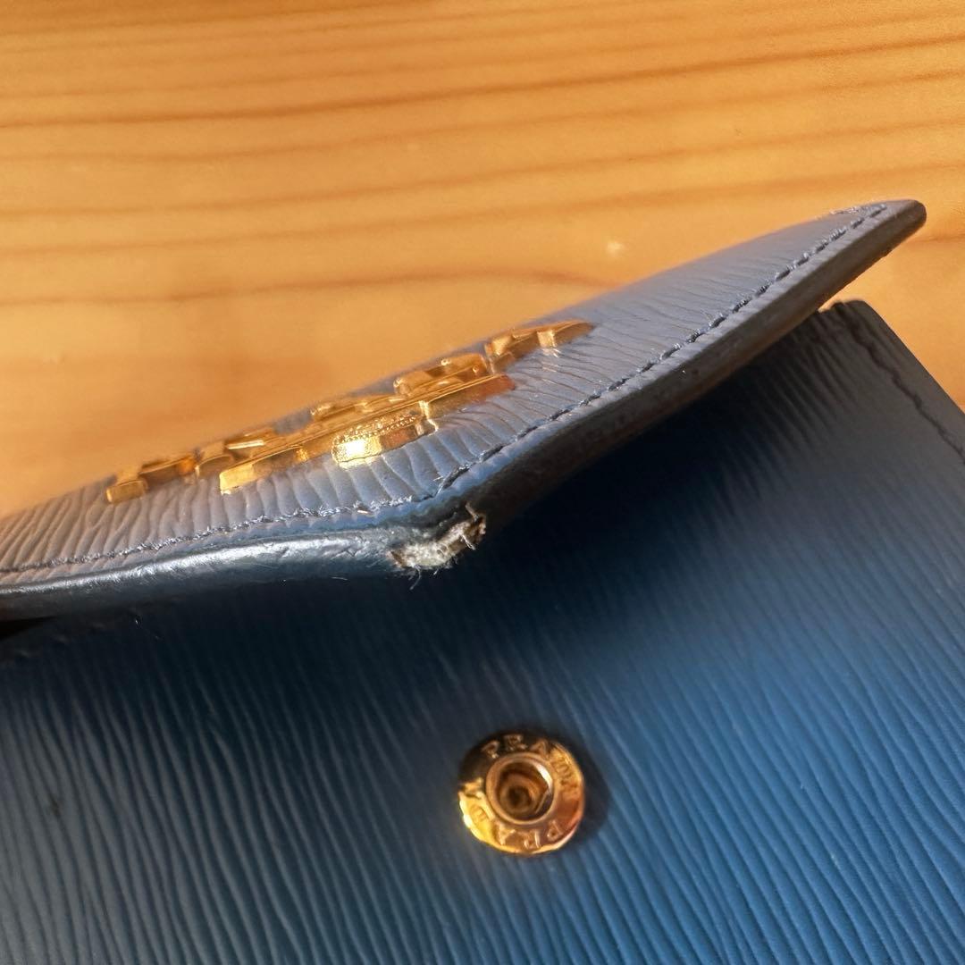 PRADA プラダ 三つ折り財布 サフィアーノ レザー ブルー ゴールド金具
