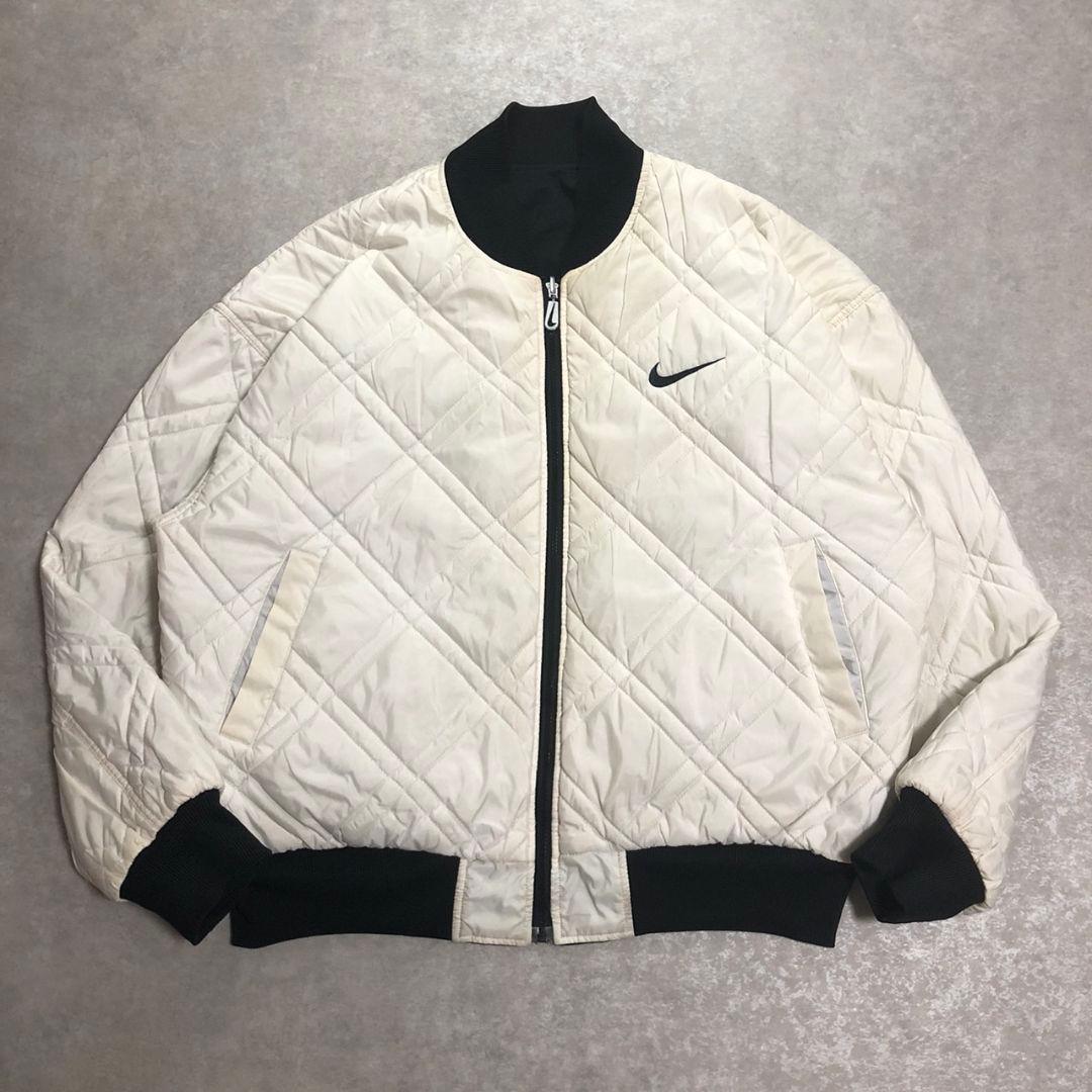 90s NIKE リバーシブル ボンバージャケット L 黒 白 中綿キルティング