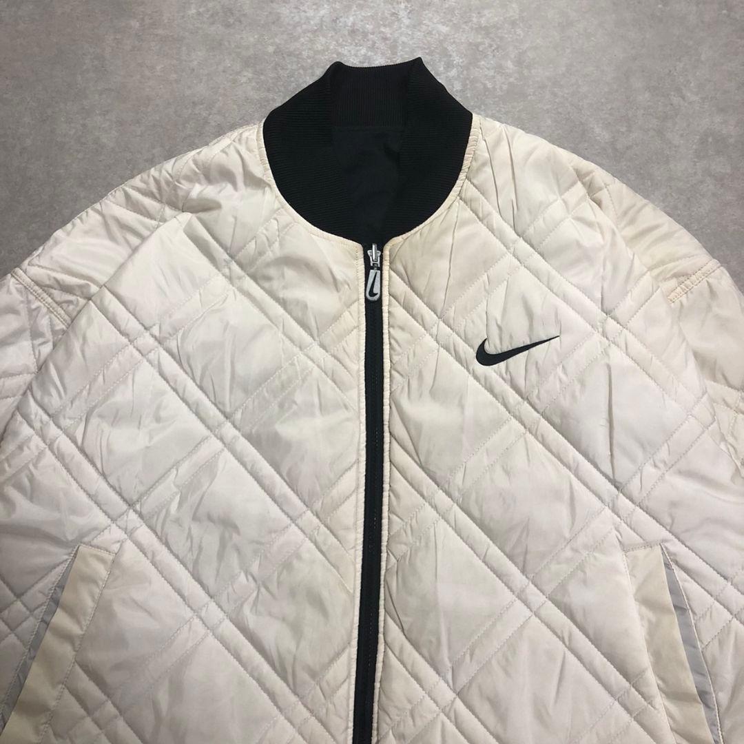90s NIKE リバーシブル ボンバージャケット L 黒 白 中綿キルティング