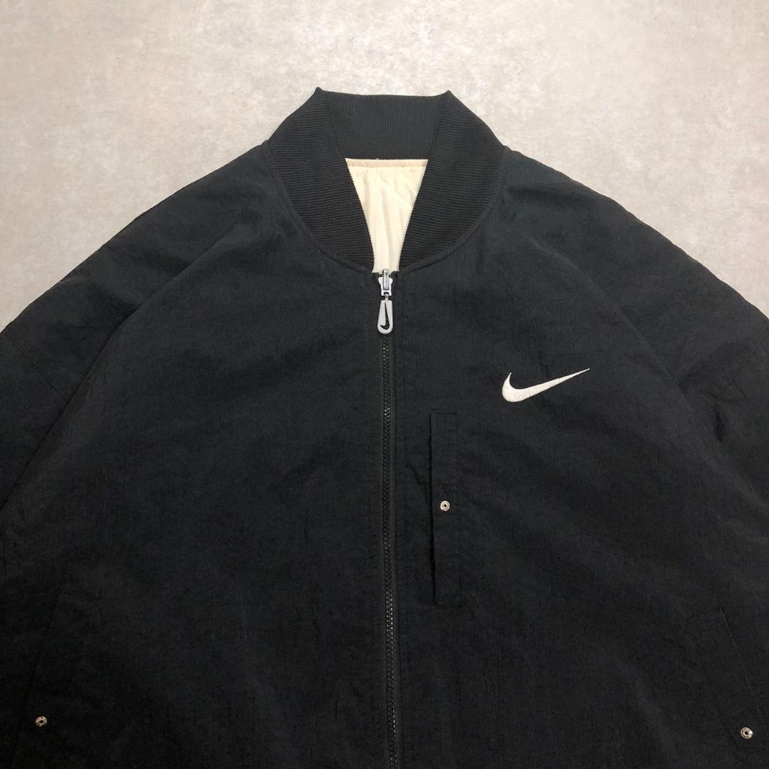 90s NIKE リバーシブル ボンバージャケット L 黒 白 中綿キルティング