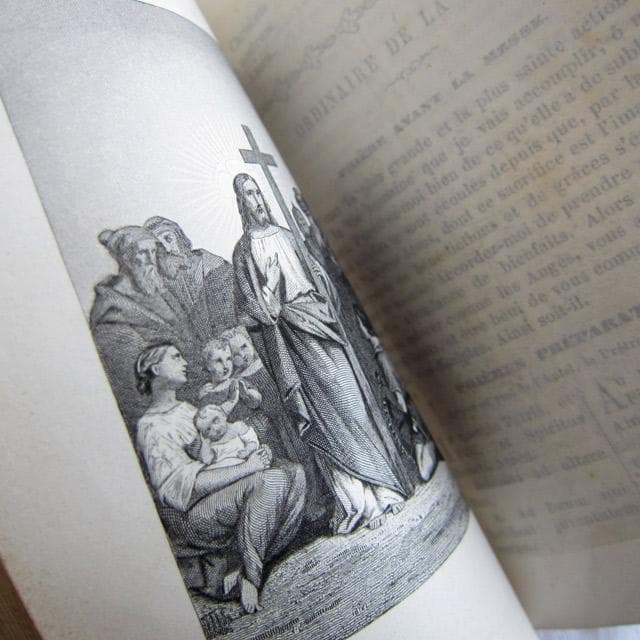 フランスアンティーク 祈祷書 聖書 19世紀 べっ甲風 イニシャル シルバー