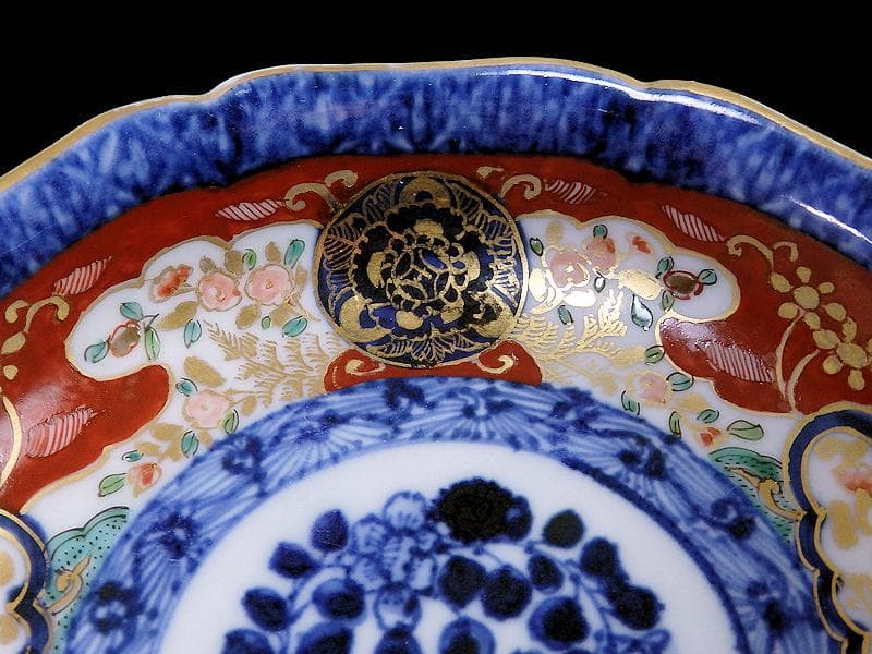 大聖寺伊万里　金襴手 丸紋に草花の図　膾皿　E901AS-fbpq