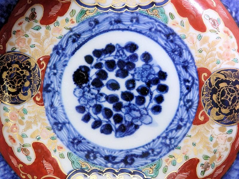 大聖寺伊万里　金襴手 丸紋に草花の図　膾皿　E901AS-fbpq
