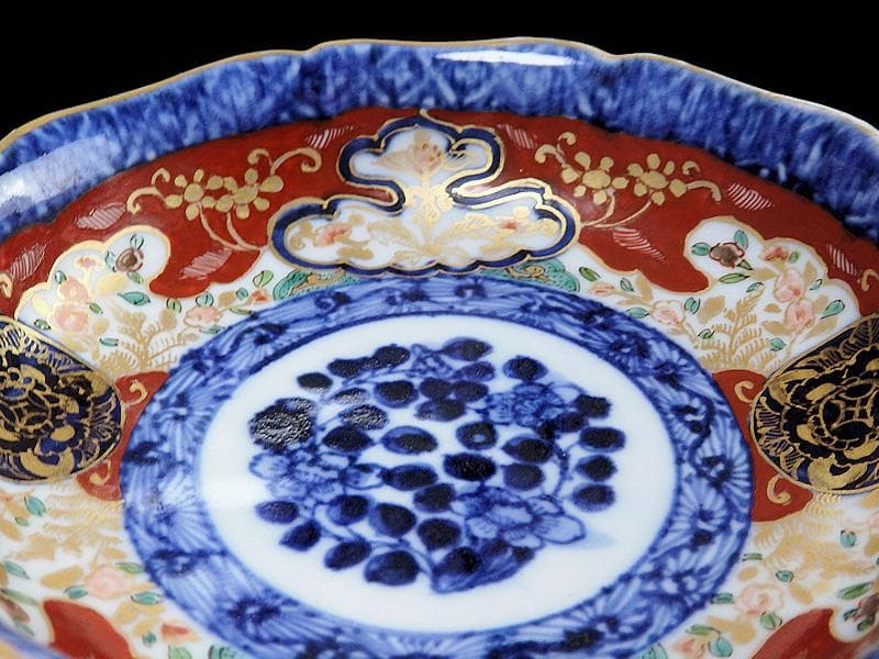 大聖寺伊万里　金襴手 丸紋に草花の図　膾皿　E901AS-fbpq