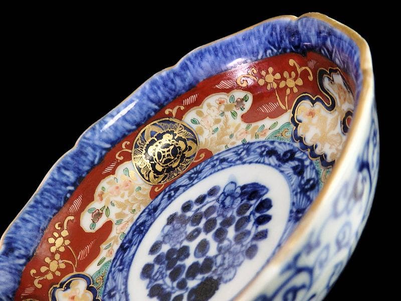 大聖寺伊万里　金襴手 丸紋に草花の図　膾皿　E901AS-fbpq