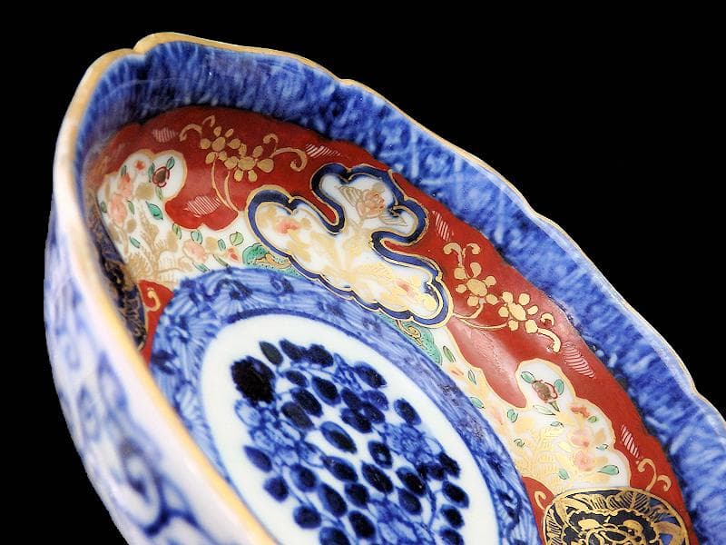 大聖寺伊万里　金襴手 丸紋に草花の図　膾皿　E901AS-fbpq